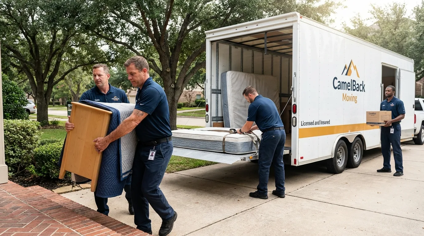 Crew loading residential truck for cross-state move from Tucson, AZ